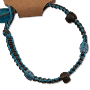 Blue And Brown Beaded Hemp Bracelet