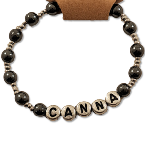 Silver and Black Beaded Canna Bracelet