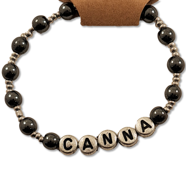 Silver and Black Beaded Canna Bracelet