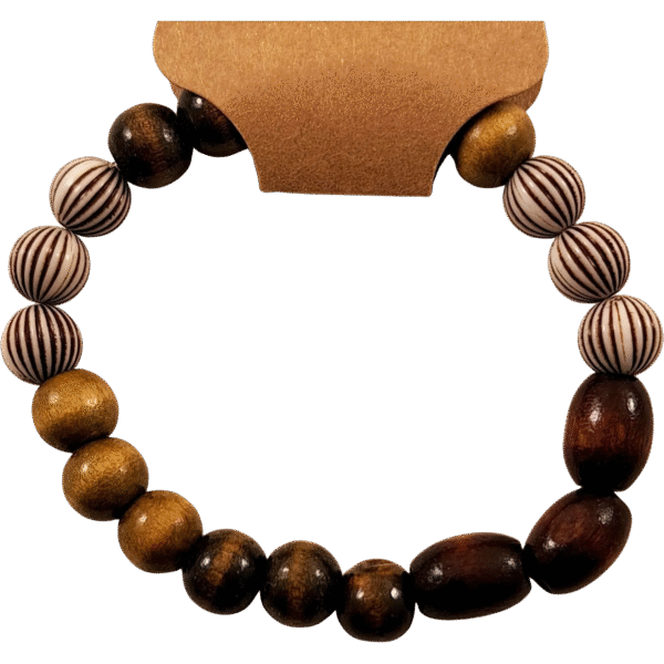 Handmade Wooden Bracelet with carved striped beads and dark polished wood from Capstone Hemp